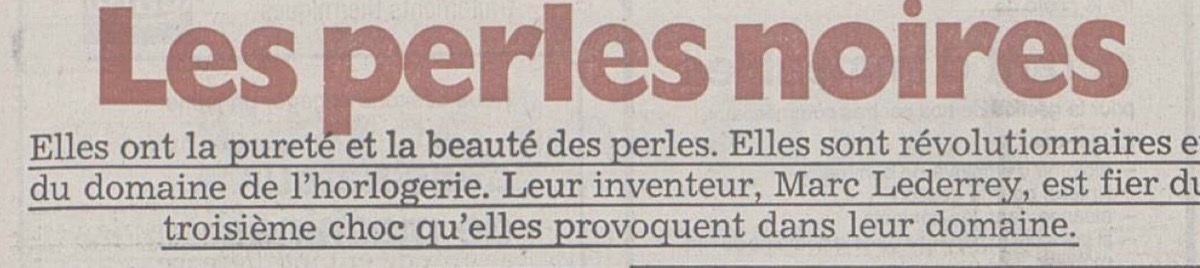 Journal du Jura 1988: Les perles noires – Marc Lederrey